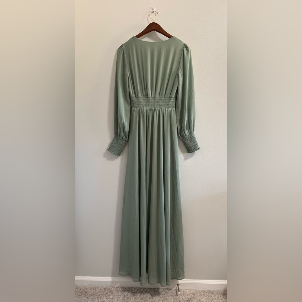 Baltic Born Olivia V-Neck Smocked Waist Maxi Dress in Eucalyptus - Picture 5 of 5